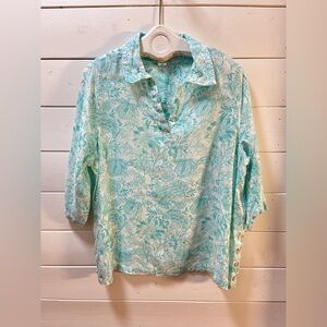 SIGRID OLSEN Linen Floral Blouse – Size 1X